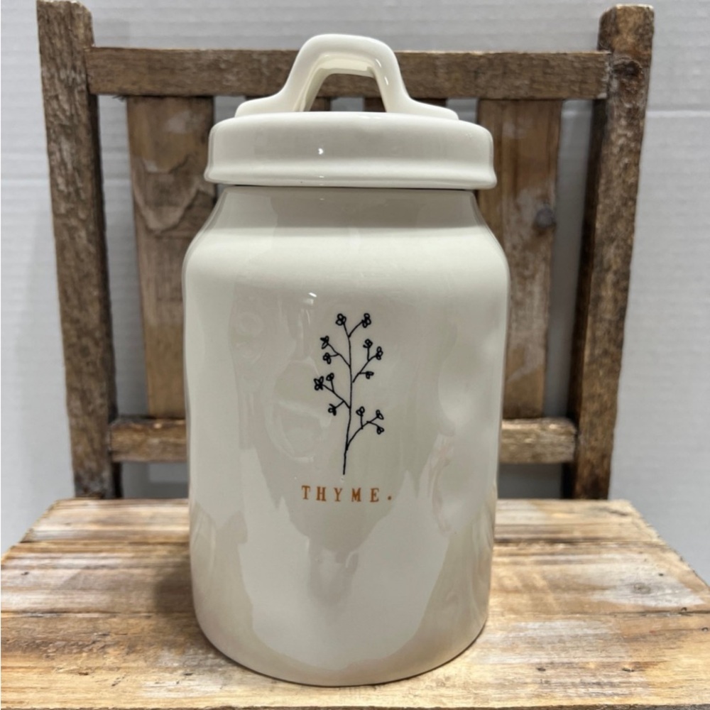 Rae Dunn Thyme Medium Canister with Be Mine Vinyl Decal on Back